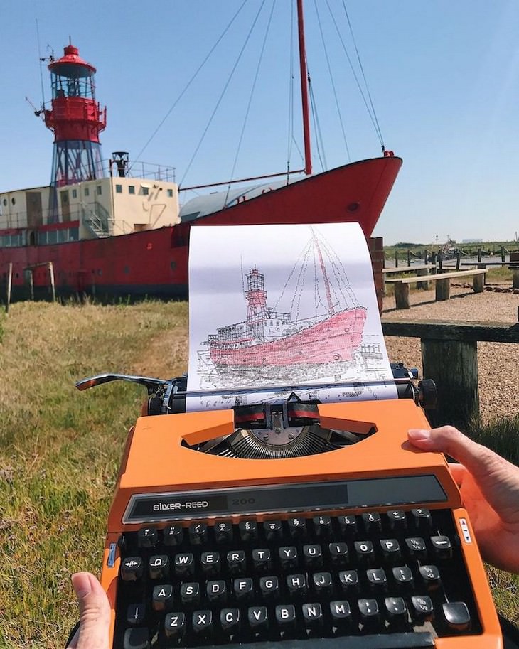 Striking Art Created Using a Typewriter red boat