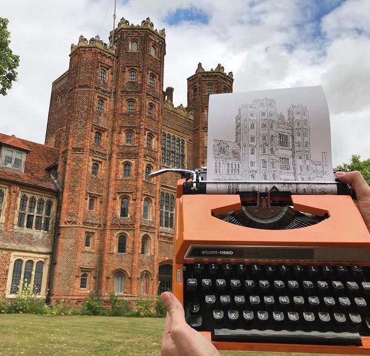 Striking Art Created Using a Typewriter castle