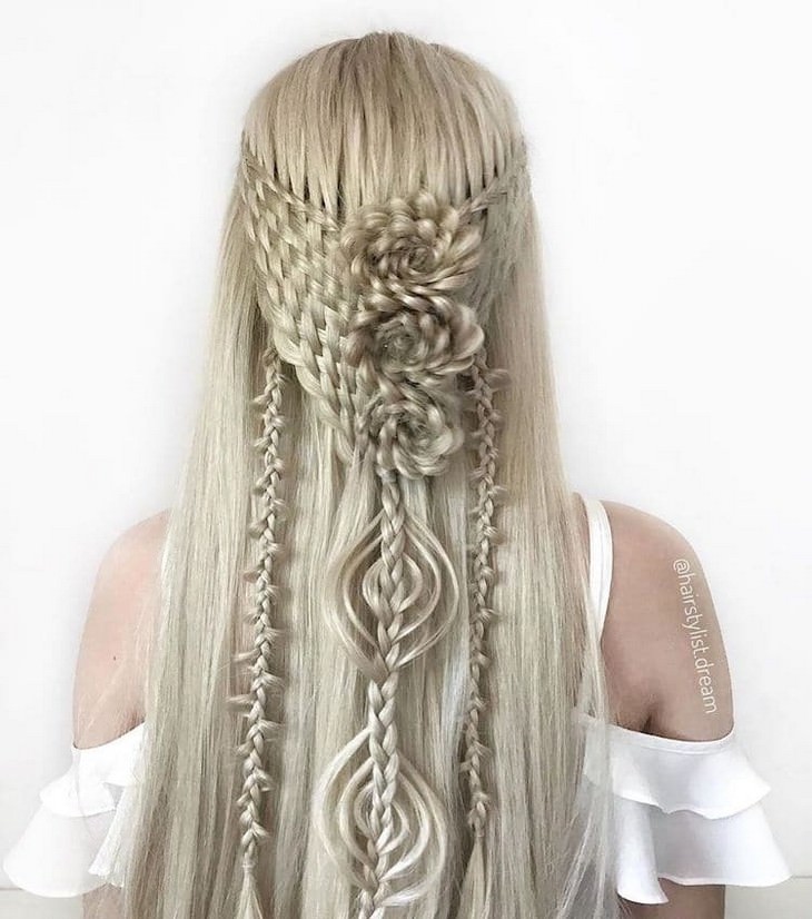 Intricate hairstyles and braids by teenage artist