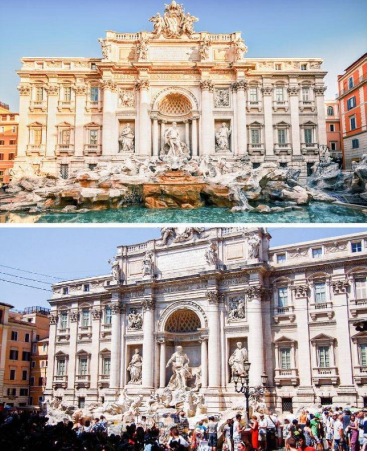 Expectation vs Reality Travel Destinations Trevi Fountain, Rome, Italy