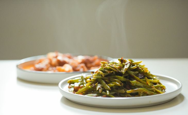 Organized Fridge plate of hot green beans