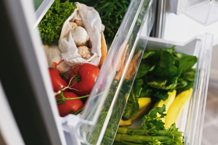 Organized Fridge vegetables in the fridge