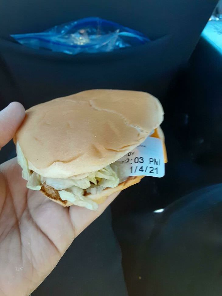 Times People Hilariously Failed at Their Job, sticker in burger