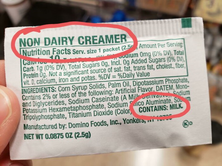 Deceptive Packaging non dairy creamer