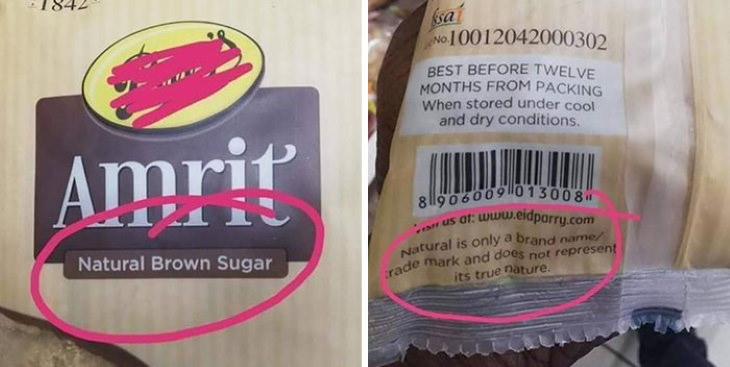 Deceptive Packaging fake natural brown sugar