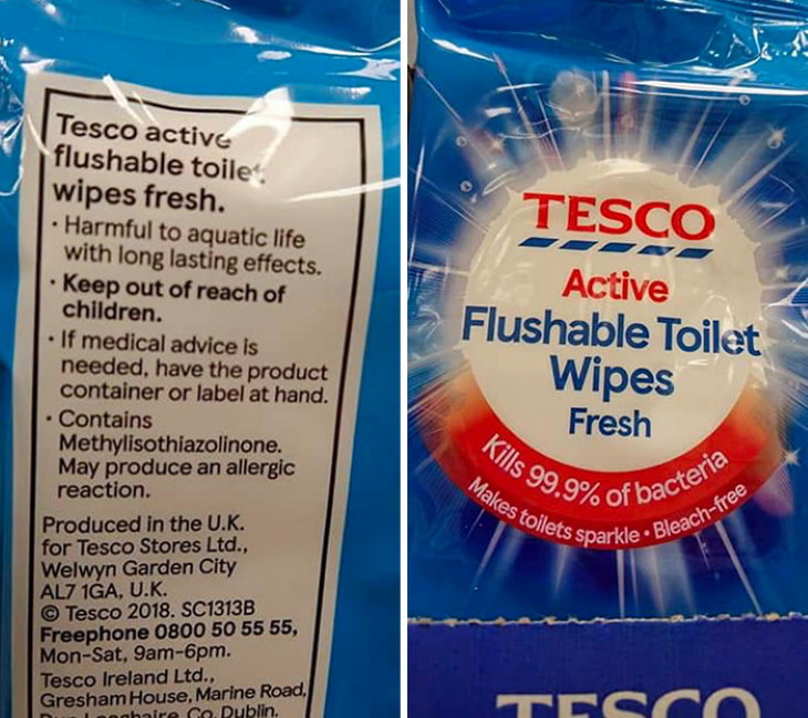 Deceptive Packaging flushable toilet wipes