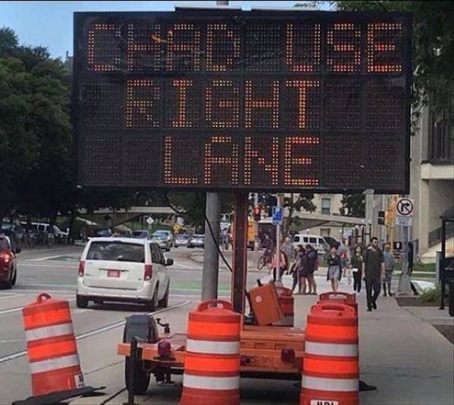 Funny Signs chad use right lane
