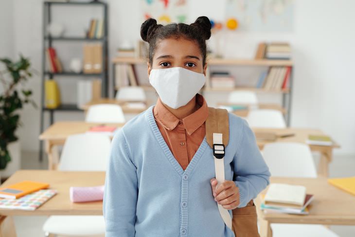 Doubling-Up on Masks schoolgirl in a face mask