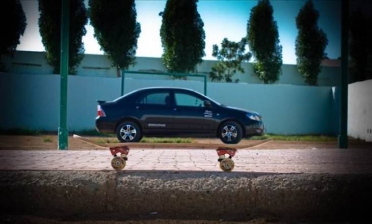 22 Stunning Natural Optical Illusions, car on a skateboard