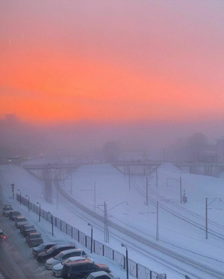 Winter Season Russia, winter sunrise