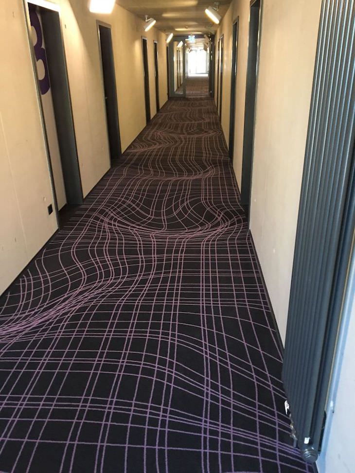 Hotels Rooms That Are So Terrible They’re Funny, optical illusion carpet