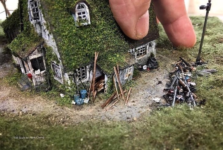 Beautifully Detailed Dioramas by Hank Cheng, home covered in moss