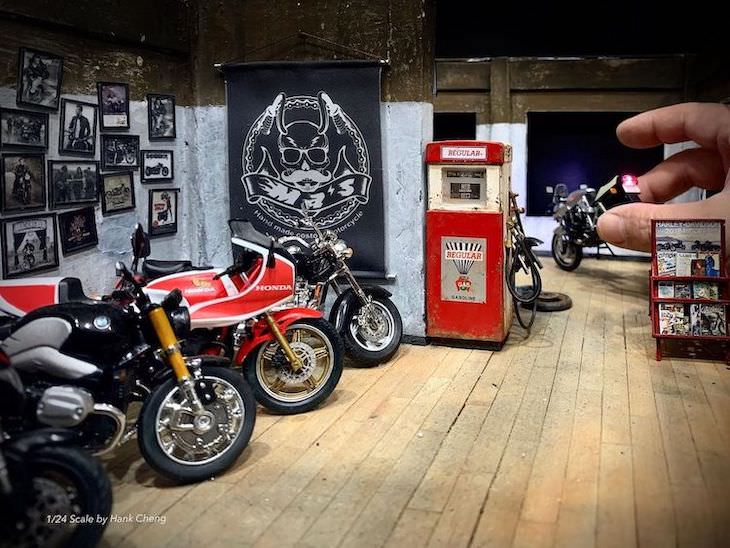 Beautifully Detailed Dioramas by Hank Cheng motorcycle shop