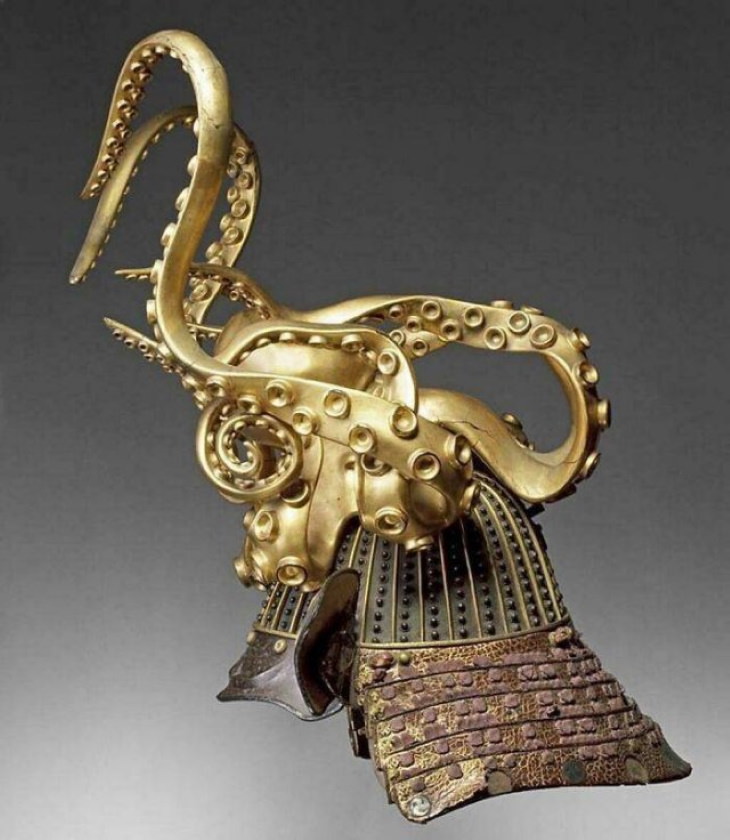 Historical Artifacts Japanese Samurai helmet shaped like an octopus