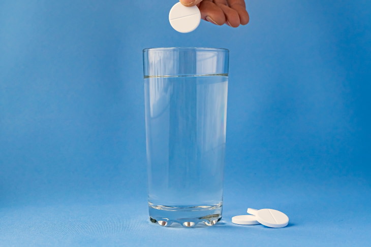 Home Uses For Denture Tablets dropping a tablet in a glass of water