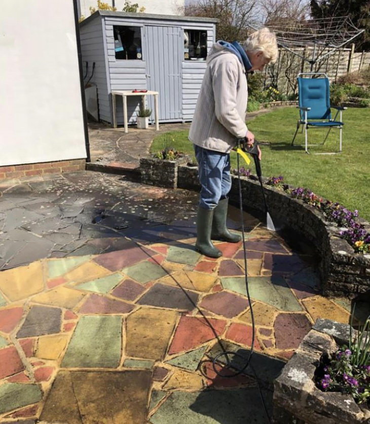 Power Washing colorful patio