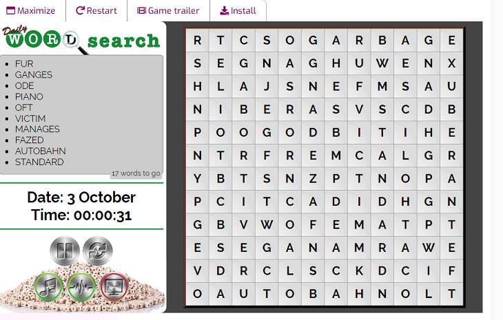 Senior-Friendly Games, Daily Word Search