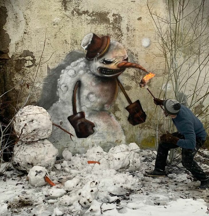3D Graffiti Illusions, snowman