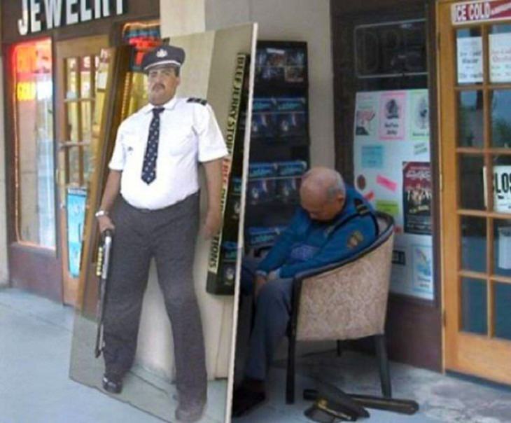Incredibly Lazy People, security guard