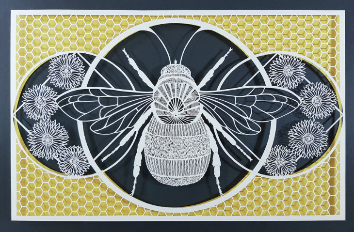 bee paper art by Pippa Dyrlaga