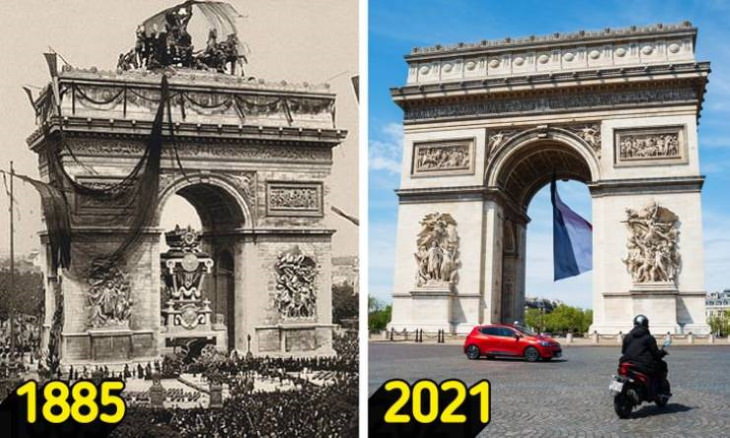 Then and Now Tourist Destinations Arc de Triomphe, Paris, France