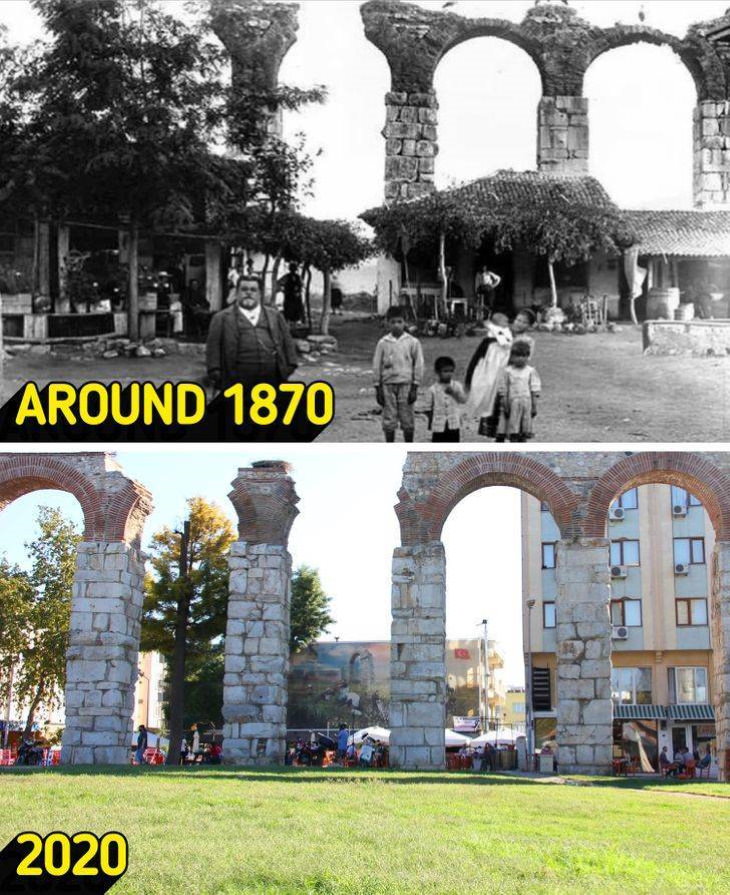 Then and Now Tourist Destinations The Byzantine aqueduct, Selçuk, Turkey