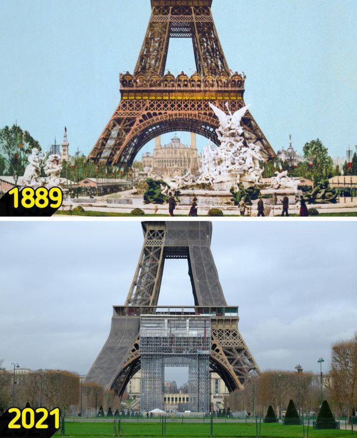 Then and Now Tourist Destinations The Eiffel Tower, Paris, France