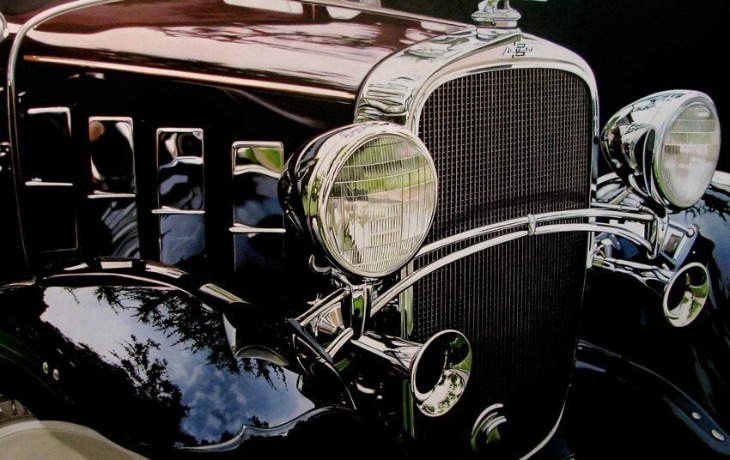 Cheryl Kelley vintage car hyperrealist paintings 