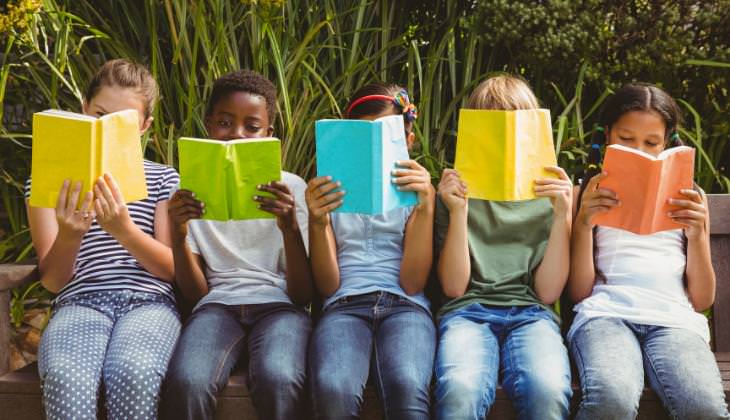 kids reading colorful books