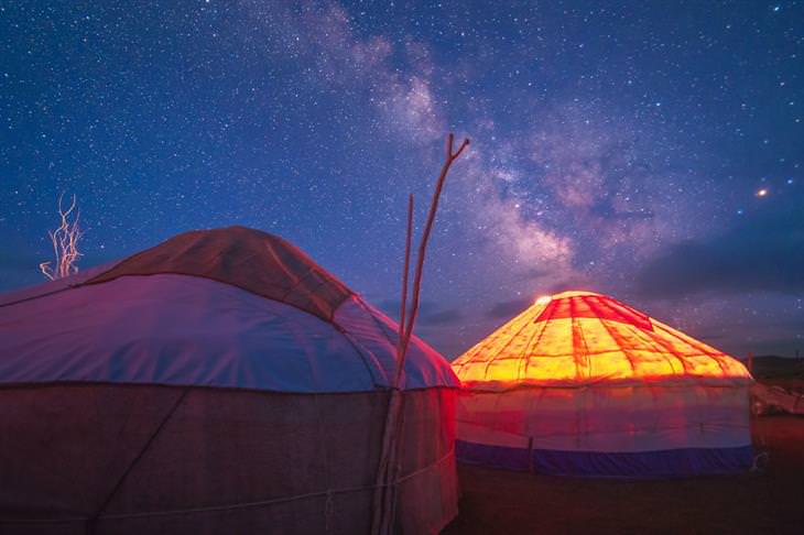 Kyrgyzstan by Albert Dros yurta at night