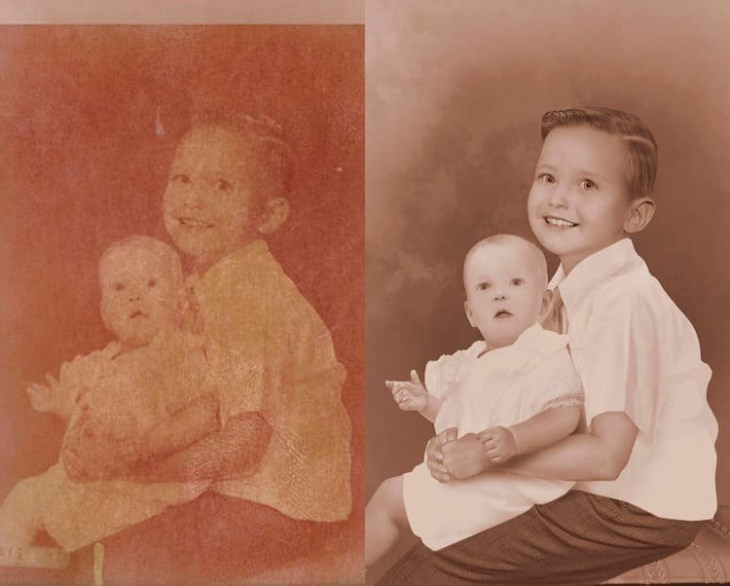 restored vintage photograph of children brother and sister