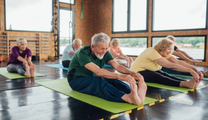 seniors in stretching class