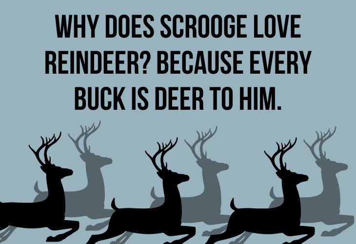 Christmas Jokes & Puns, deer, scrooge