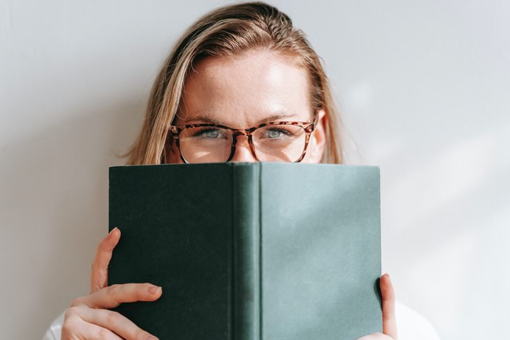 glasses numbers woman with book and glasses