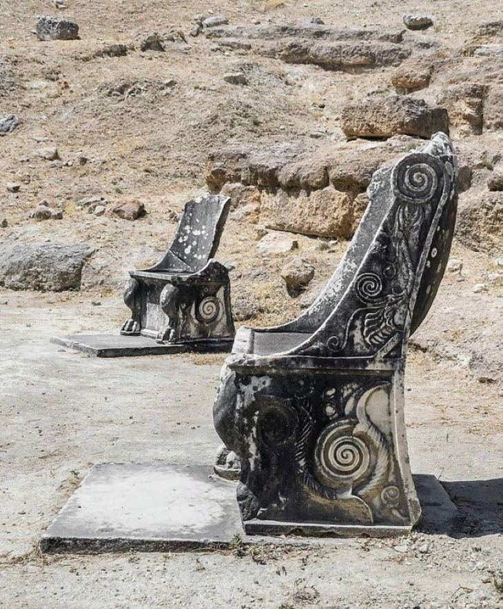 Archeological Finds marble front row seats in Oropos