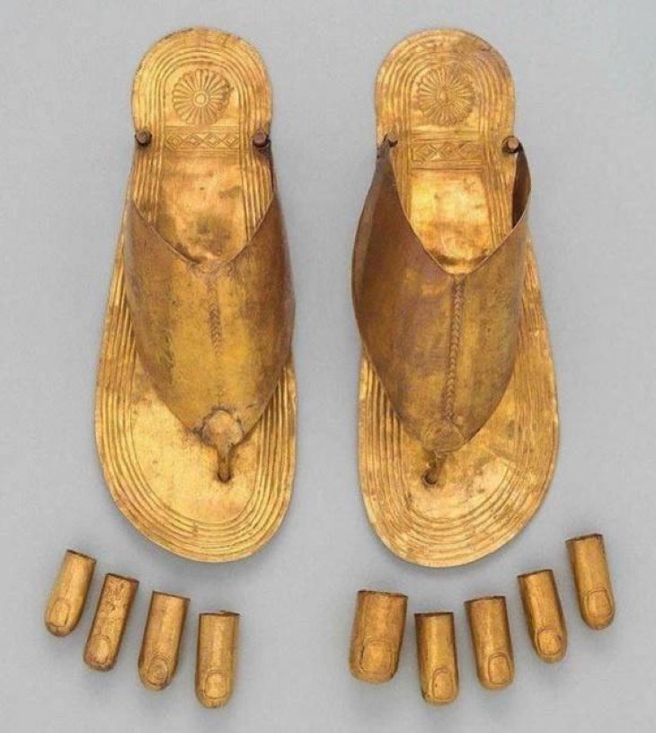 Archeological Finds Ancient Egyptian gold sandals and toe caps 