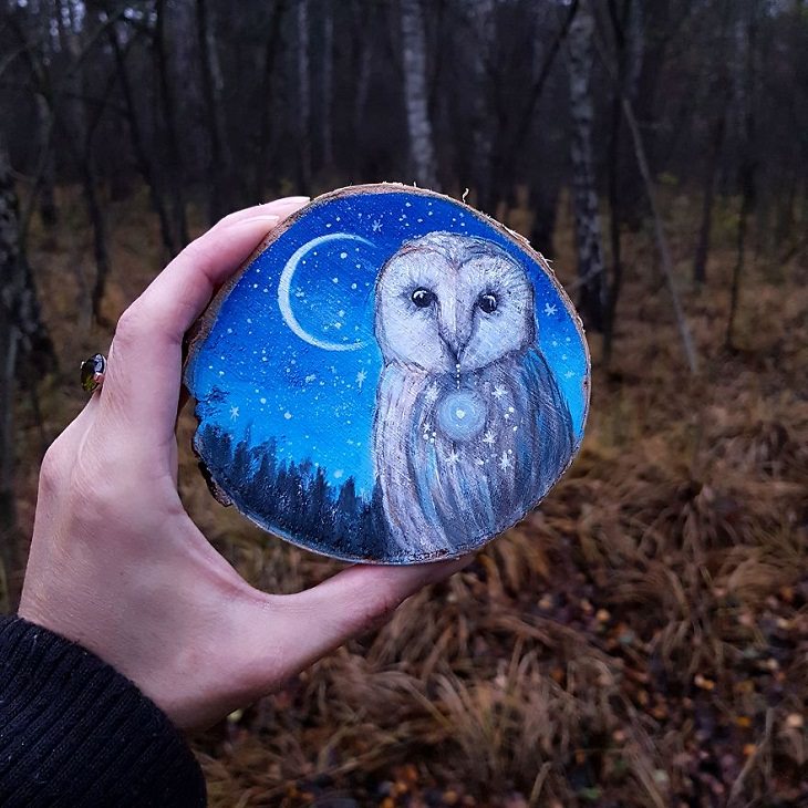 Paintings of Forests on Wood, owl