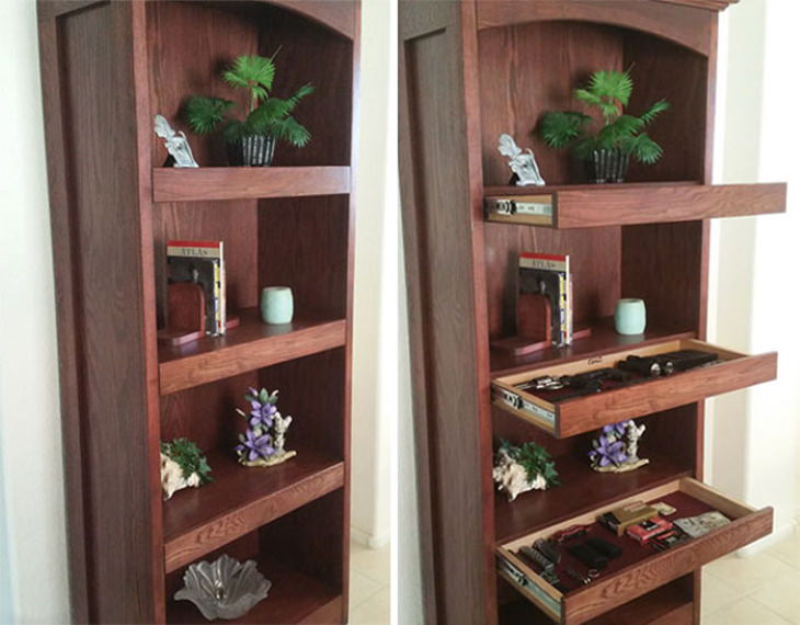 Secret Rooms and Compartments Drawers hidden in a shelving unit