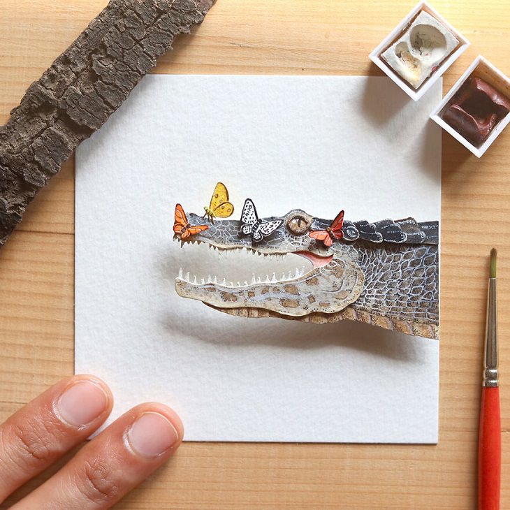 Paper Cutting Illustrations of Wild Animals, Spectacled Caiman