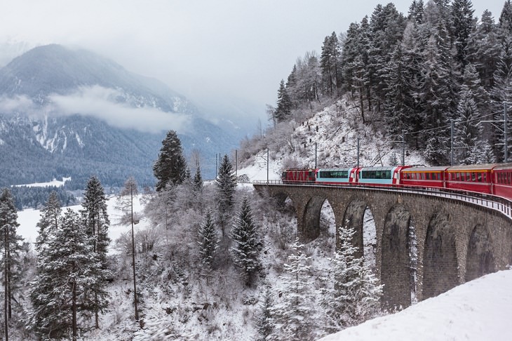 Winter Train Rides, Glacier Express, Switzerland 