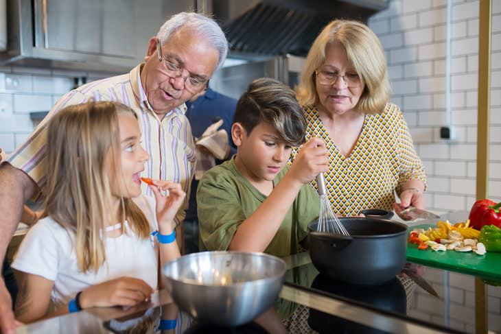 Active Life vs Gym Exercise For Seniors grandparents and kids in the kitchen