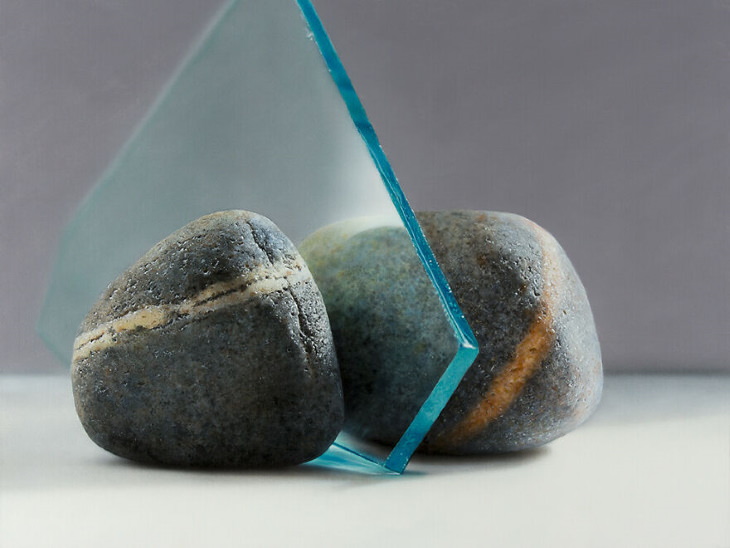 Paintings by Johannes Wessmark pebbles and glass