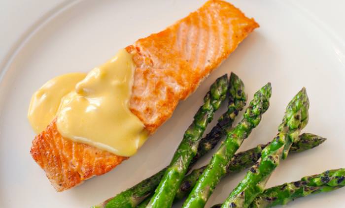 salmon and asparagus dish 