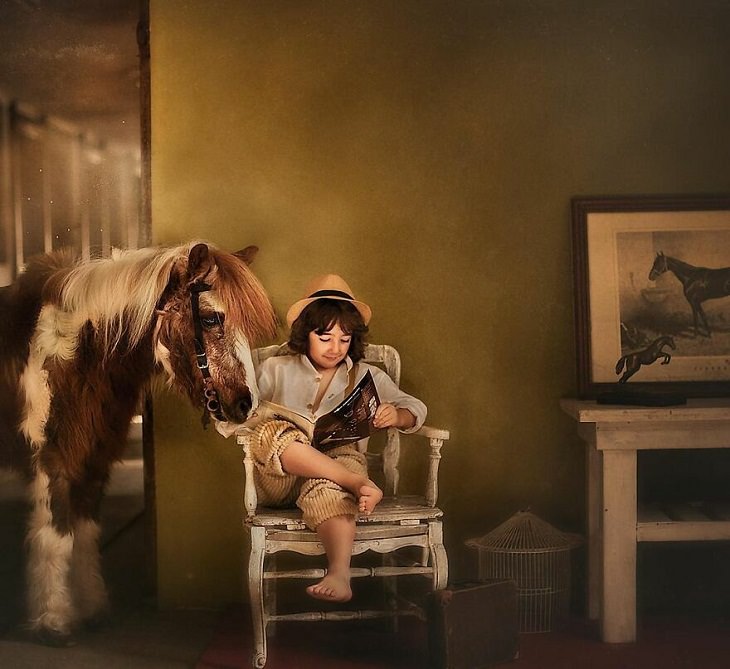 Photos of Children and Animals, horse, book
