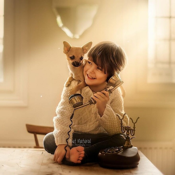 Photos of Children and Animals, poodle, phone