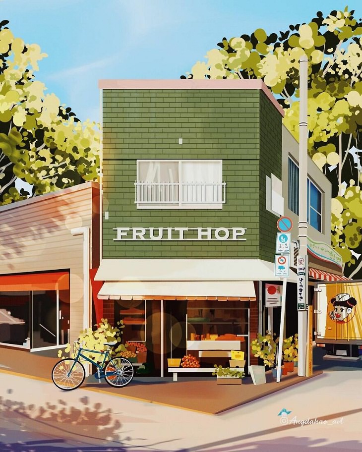 Japanese Storefront Illustrations, fruit shop
