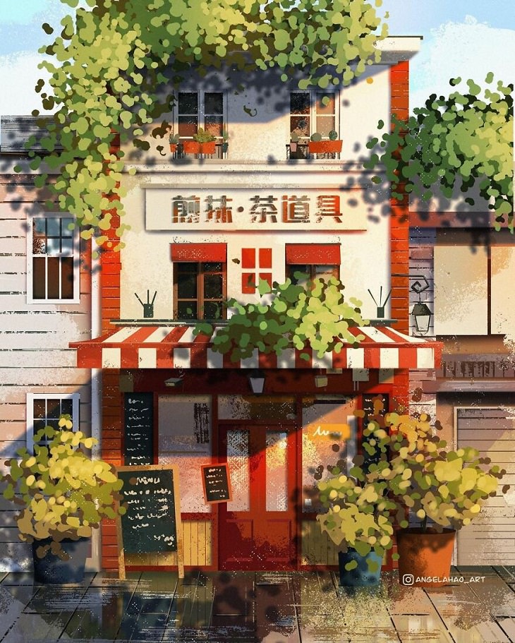 Japanese Storefront Illustrations, cafe