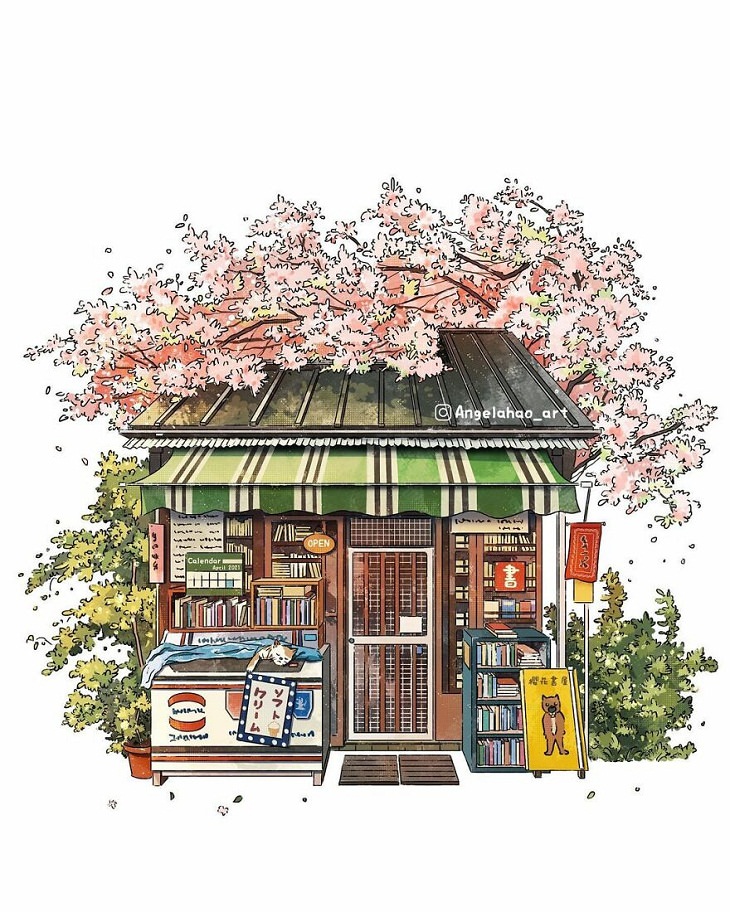 Japanese Storefront Illustrations, old store