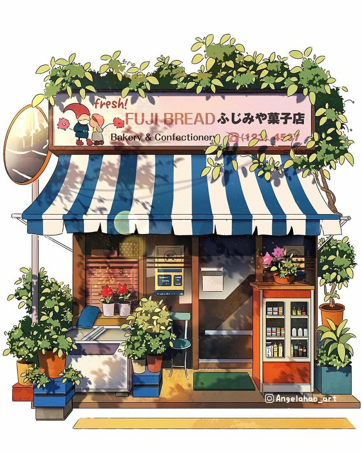 Japanese Storefront Illustrations, bread shop