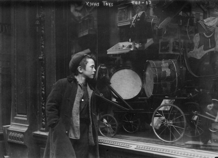 Vintage Photos of New York in Christmas Boy Looking at Toys 